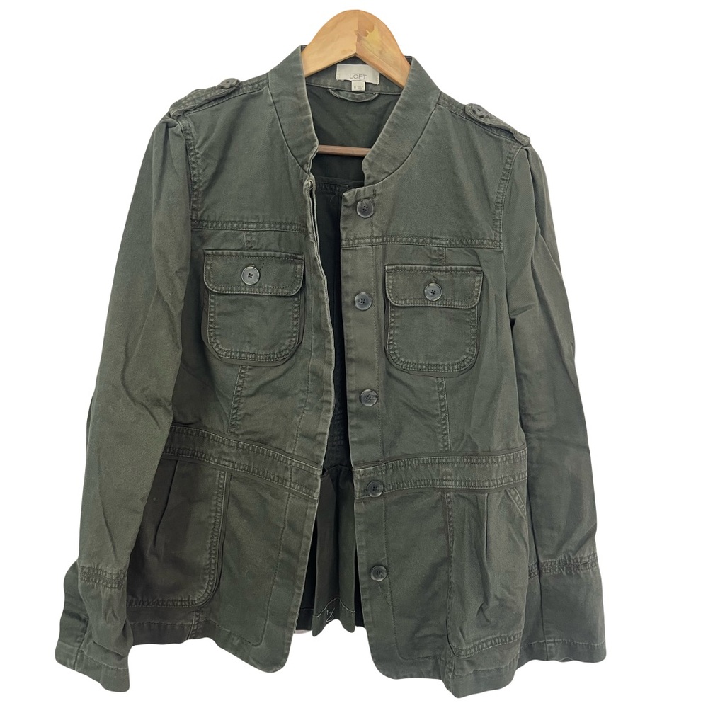LOFT Olive Green Military Utility Jacket Size Medium Bohemian